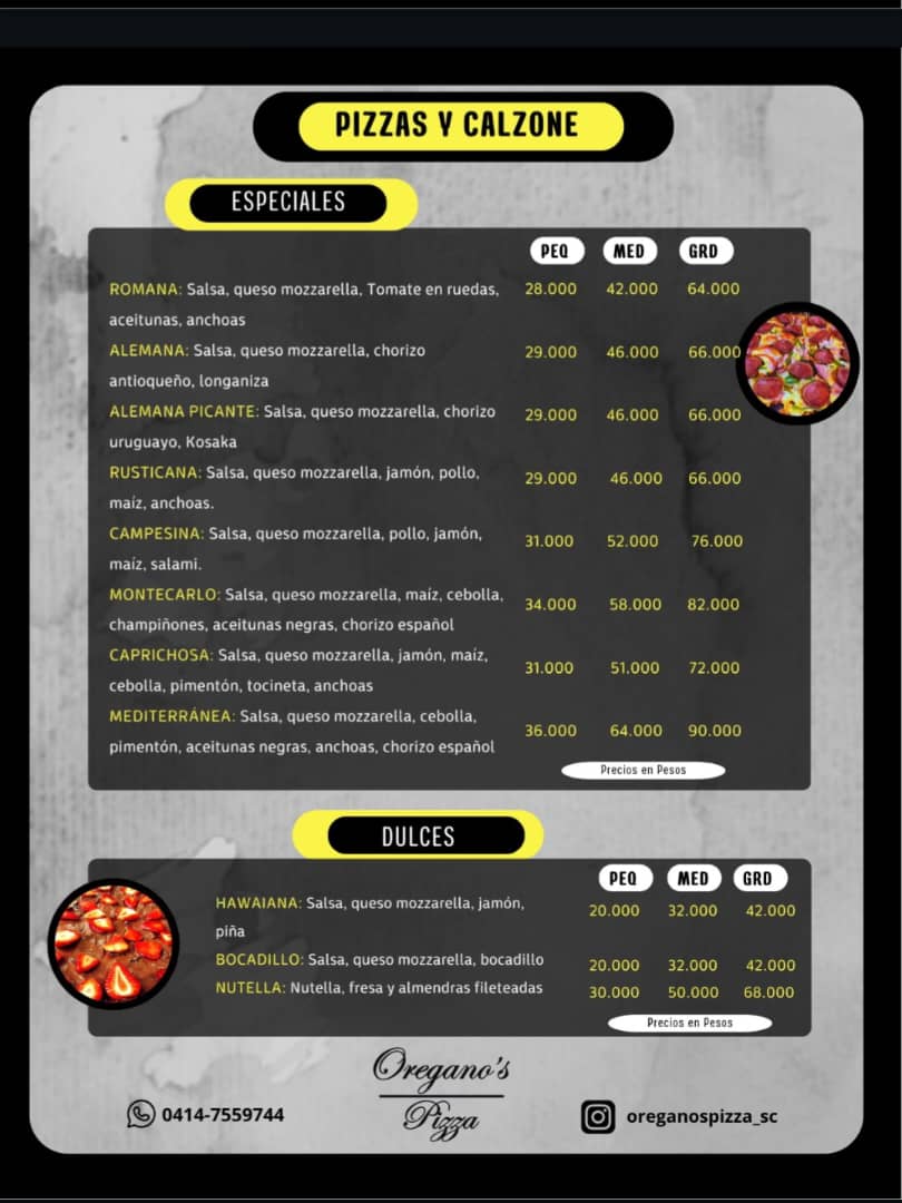 Menú especiales y dulces