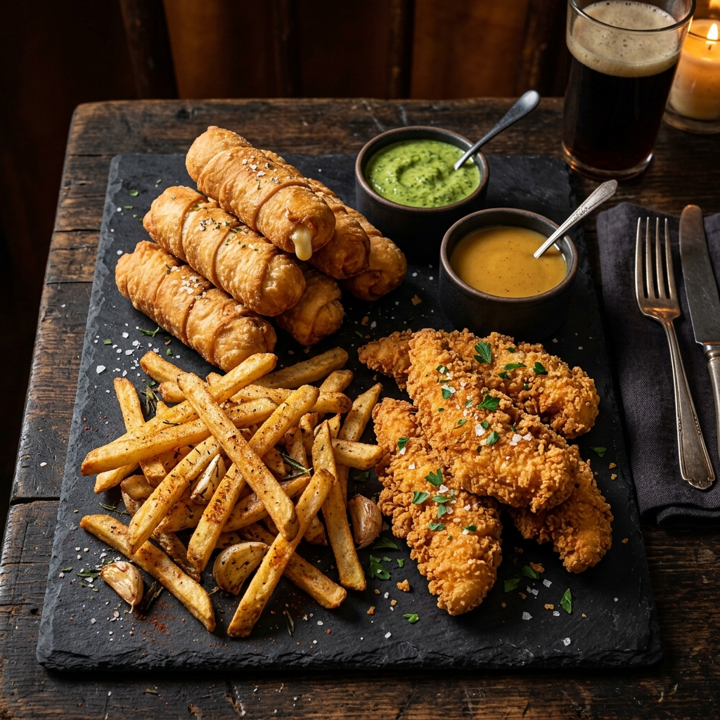 Tequeños, papas y tenders